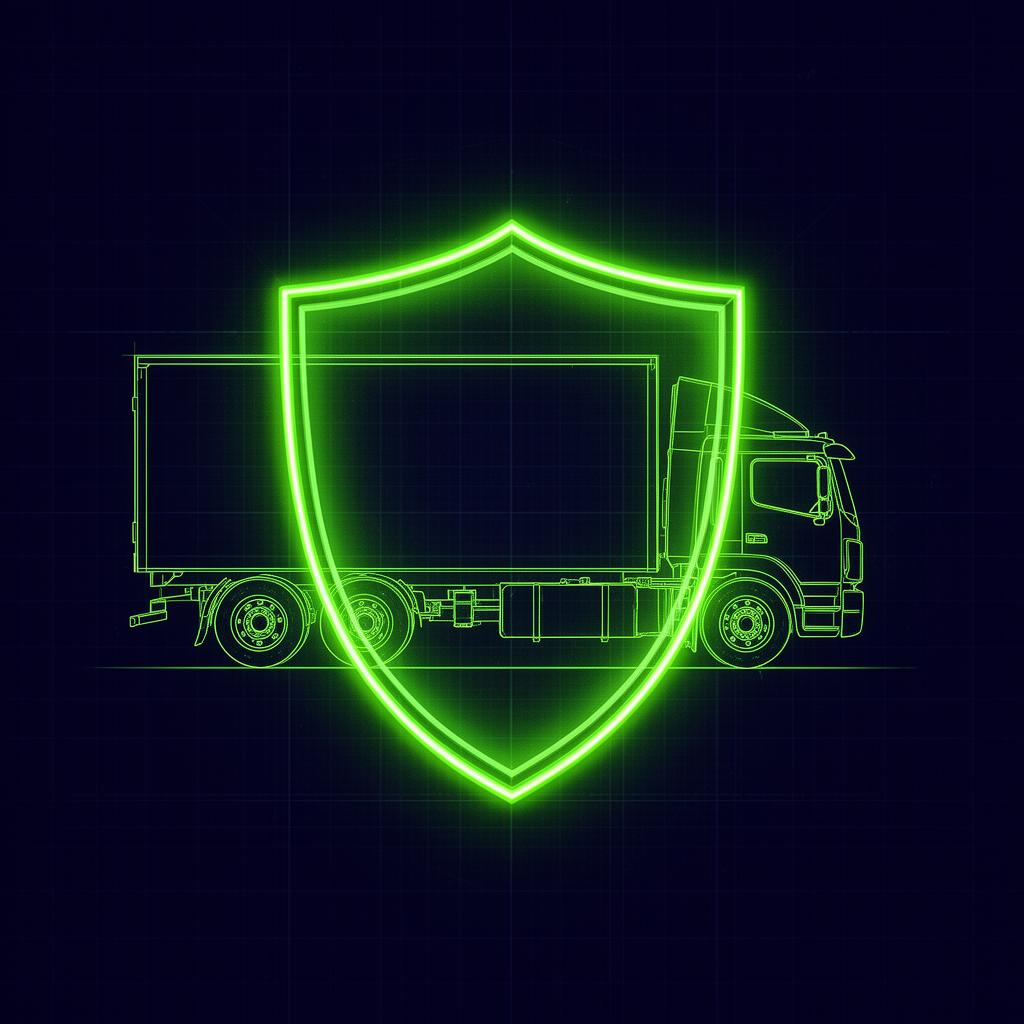 Neon green shield protecting a truck silhouette